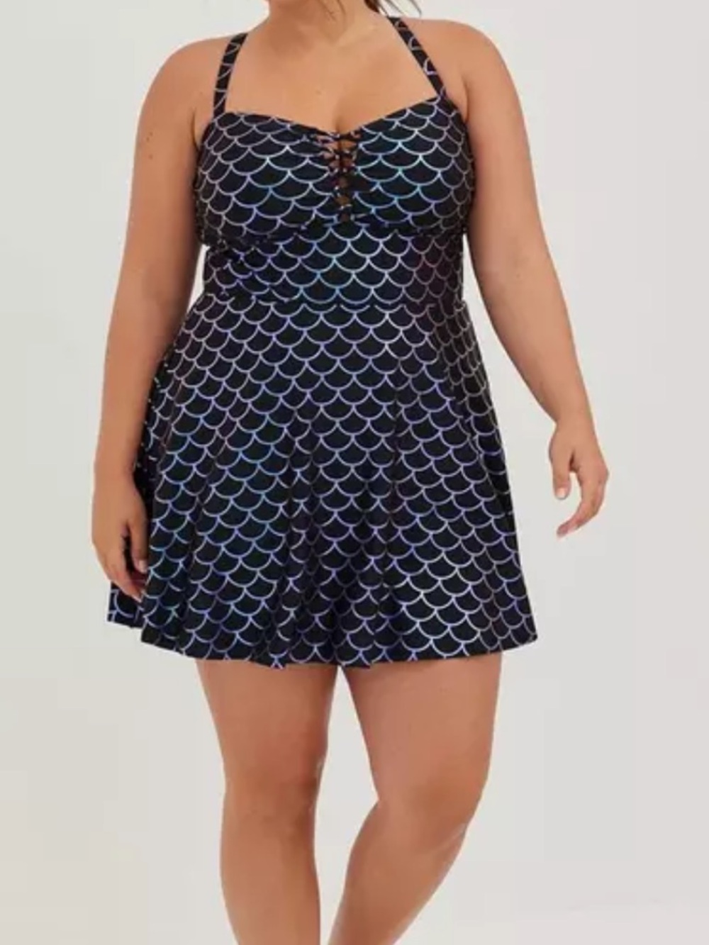 torrid Black Iridescent Mermaid-Scale Lattice Front Swim Dress size 2 - Picture 9 of 11